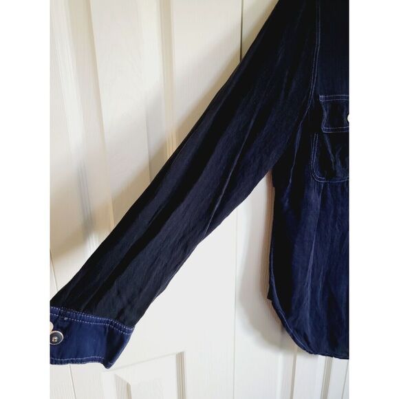 Monique Fashions‎ 12 Women's Vintage Blouse Shirt Beaded Studded Navy Blue L/S - Picture 9 of 11